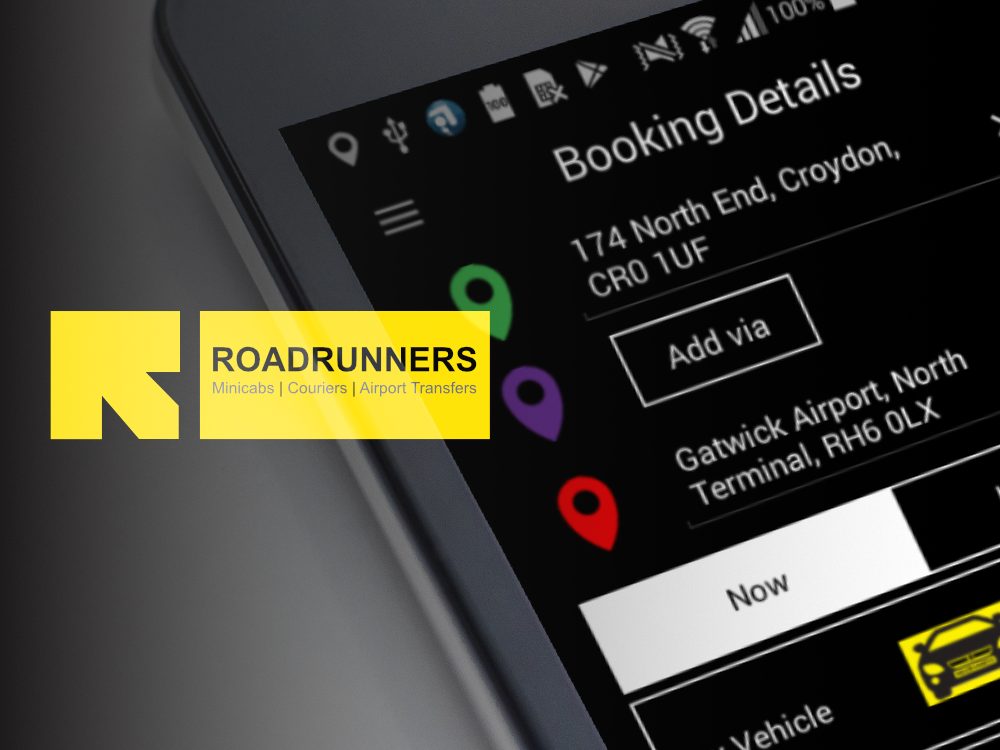 ABOUT ROADRUNNERS MINICABS SMARTPHONE BOOKING APP SCREEN